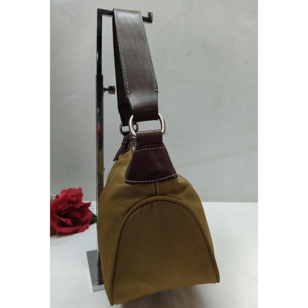 Dooney & Bourke Brown Nylon Leather Trim Zipper Closure Hobo Shoulder Bag